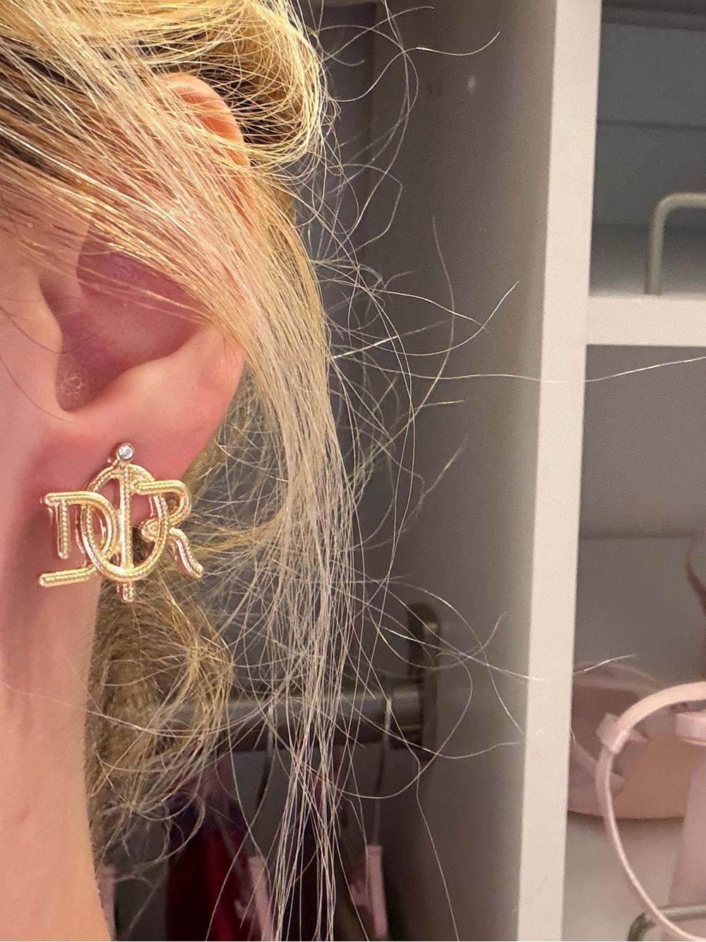 Dior Gold Script Monogram Stud Earrings